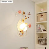 Curved Arm Sconce Light With Metal Rose Design White - Left/Right For Living Room