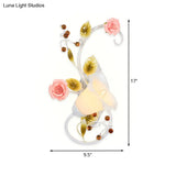 Curved Arm Sconce Light With Metal Rose Design White - Left/Right For Living Room