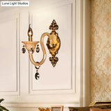 Curved Arm White Glass Wall Sconce With Beveled Crystal Accent