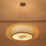 Curved Bamboo Drum Pendant Light 2/3 Bulbs 18’’/23.5’’ Wide Wood Ceiling Hanging Tradition Lighting Wood / 18’’