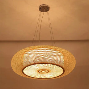 Curved Bamboo Drum Pendant Light 2/3 Bulbs 18’’/23.5’’ Wide Wood Ceiling Hanging Tradition Lighting Wood / 18’’