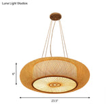 Curved Bamboo Drum Pendant Light 2/3 Bulbs 18’’/23.5’’ Wide Wood Ceiling Hanging Tradition Lighting