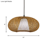 Curved Bamboo Pendant Drum Light With Tradition Design - 12’/14’/16’ Wide Hanging Lamp Kit