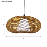 Curved Bamboo Pendant Drum Light With Tradition Design - 12’/14’/16’ Wide Hanging Lamp Kit