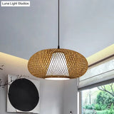 Curved Bamboo Pendant Drum Light With Tradition Design - 12’/14’/16’ Wide Hanging Lamp Kit