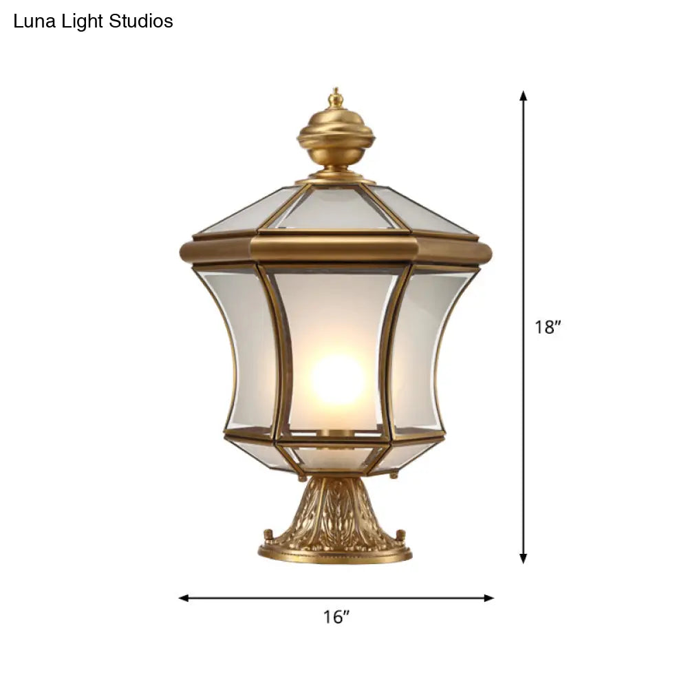 Curved Bronze Lantern Post Light With Minimalistic Design 3-Bulb Frosted Glass Ideal For Landscape