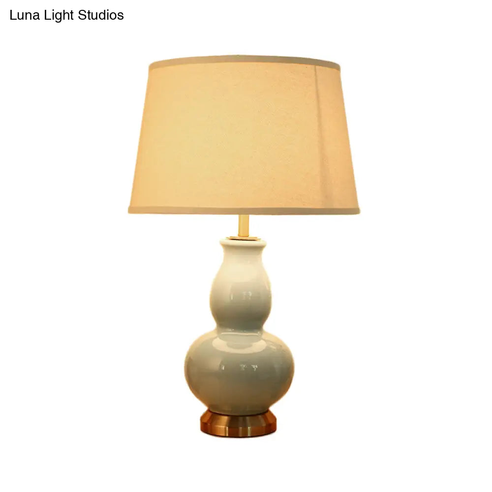Curved Ceramic Nightstand Lamp: Modern Pink/White Task Light With Fabric Shade 13/16 Wide