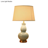 Curved Ceramic Nightstand Lamp: Modern Pink/White Task Light With Fabric Shade 13/16 Wide
