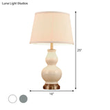 Curved Ceramic Nightstand Lamp: Modern Pink/White Task Light With Fabric Shade 13/16 Wide