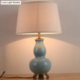 Curved Ceramic Nightstand Lamp: Modern Pink/White Task Light With Fabric Shade 13/16 Wide