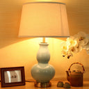 Curved Ceramic Nightstand Lamp: Modern Pink/White Task Light With Fabric Shade 13/16 Wide Pink / 13