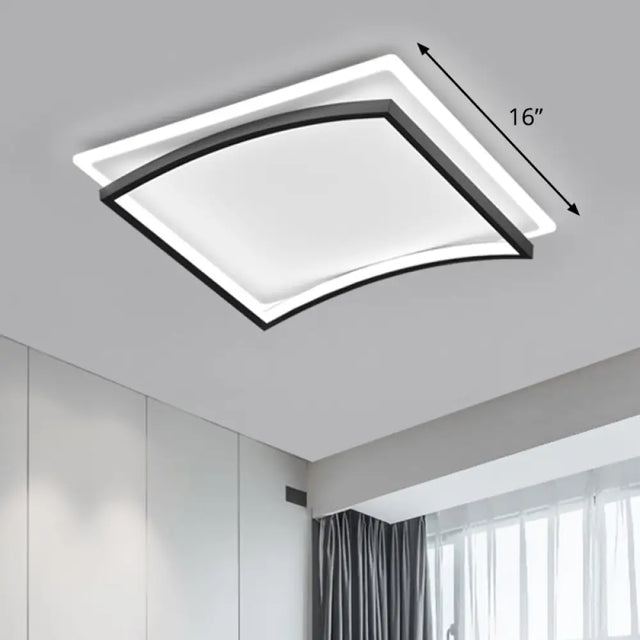 Curved Flush Mount Metal Ceiling Light In Black And White - Simple & Stylish Living Room Fixture /