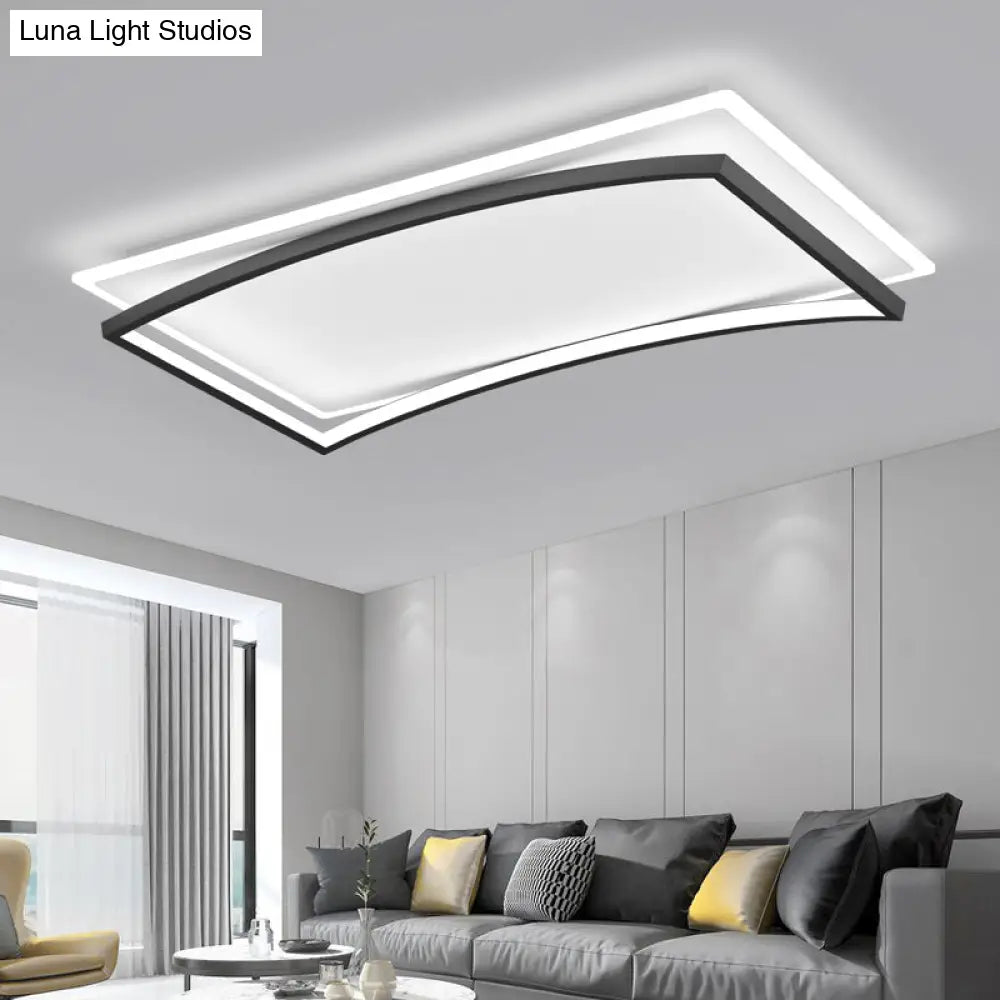 Curved Flush Mount Metal Ceiling Light In Black And White - Simple & Stylish Living Room Fixture