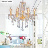 Curvy Armed Crystal Chandelier - Golden Victorian Style Pendant Light With 6 Heads