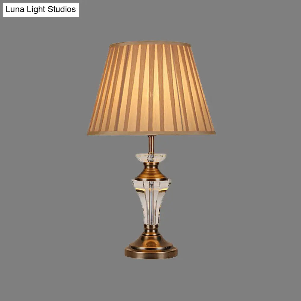 Curvy Fabric Table Light With Hand-Cut Crystal Small Desk Lamp In Beige