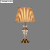 Curvy Fabric Table Light With Hand-Cut Crystal Small Desk Lamp In Beige