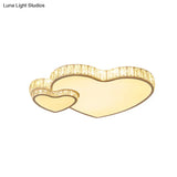 Cut Crystal Led Flush Mount Recessed Lighting In White - Minimalist Dual Heart Design