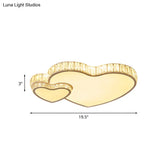 Cut Crystal Led Flush Mount Recessed Lighting In White - Minimalist Dual Heart Design