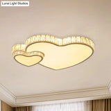 Cut Crystal Led Flush Mount Recessed Lighting In White - Minimalist Dual Heart Design