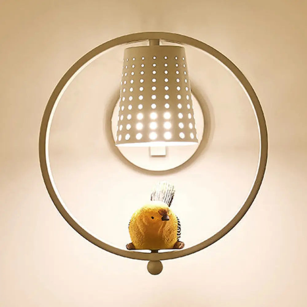 Cute Bird Kids Wall Light With Metal Shade - Child Bedroom Sconce White / A