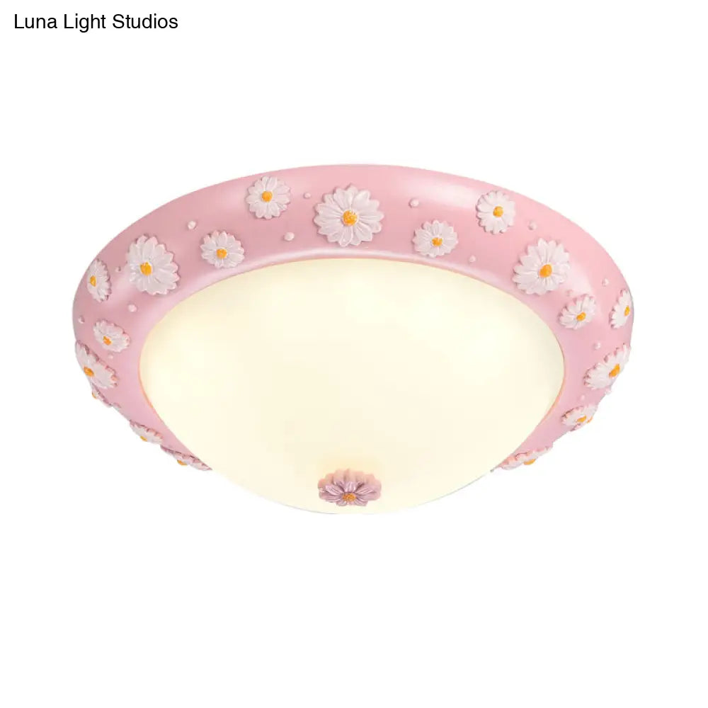 Cute Led Frosted Glass Bowl Ceiling Light For Child’s Bedroom