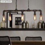 Cyberpunk Black Iron Plumbing Pipe Hanging Lamp - 5-Light Pendant For Dining Room Island