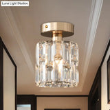 Cylinder Crystal Semi Flush Mount Ceiling Light In Clear/Smoke Grey - Small Bulb