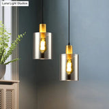 Cylinder Pendant Light: Postmodern Smoke Gray Glass 1 Head Hanging Lamp For Bedroom