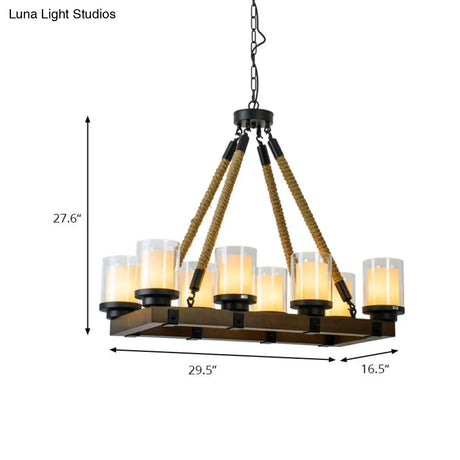 Cylinder Vintage Dining Room Island Light With Inner White Glass Shade - 6/8 Ceiling Fixture
