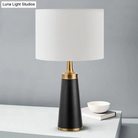 Cylindrical Fabric Table Light - Modern White-Black Night Lamp For Bedroom