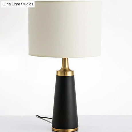 Cylindrical Fabric Table Light - Modern White-Black Night Lamp For Bedroom