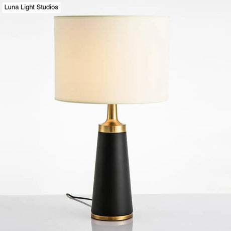 Cylindrical Fabric Table Light - Modern White-Black Night Lamp For Bedroom