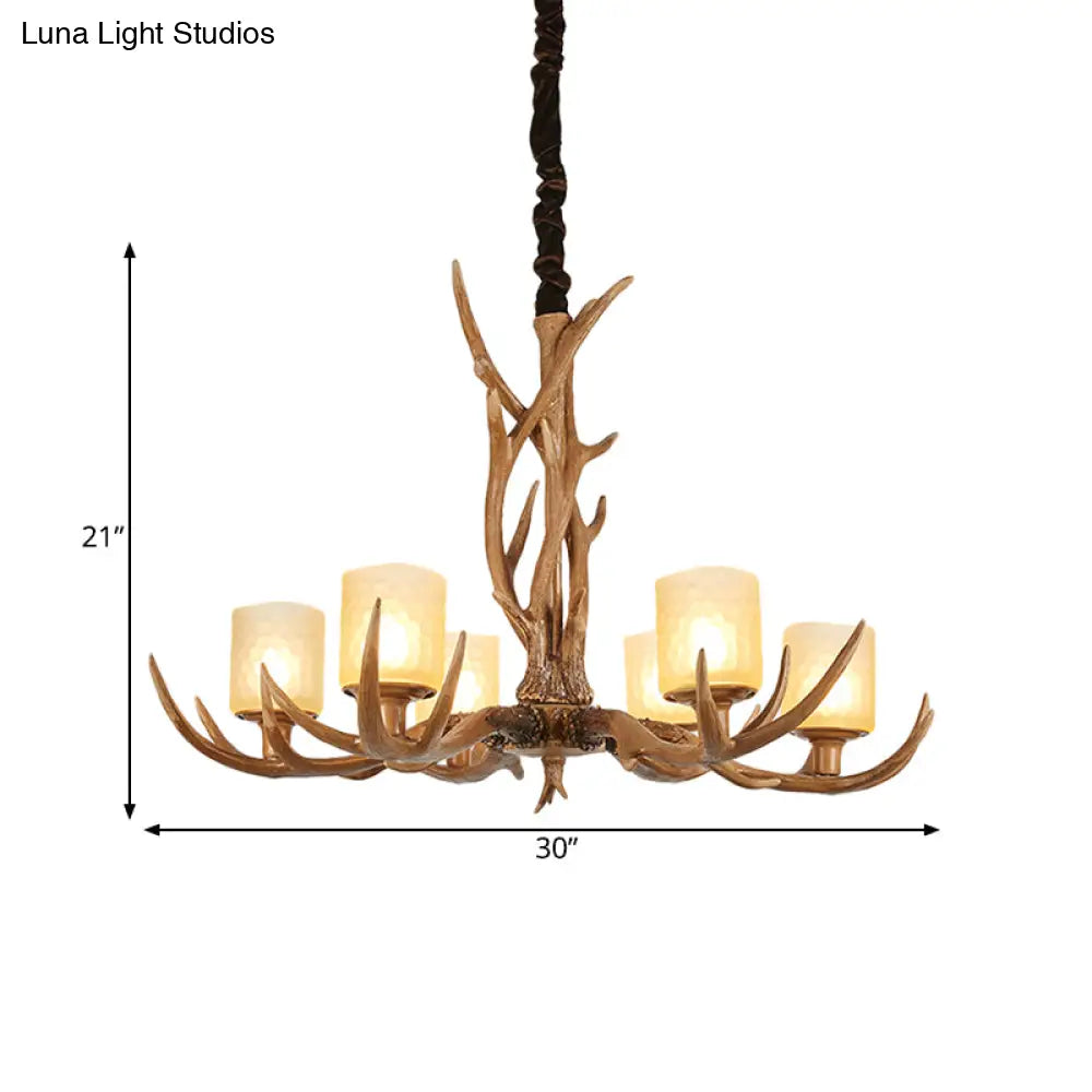 Cylindrical Glass Ceiling Lamp Traditional Pendant Chandelier Brown - 4/6/8 Bulb