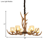 Cylindrical Glass Ceiling Lamp Traditional Pendant Chandelier Brown - 4/6/8 Bulb