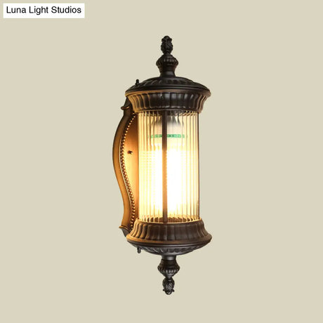 Cylindrical Sconce Wall Lamp - Dark Coffee With Clear Prismatic Glass
