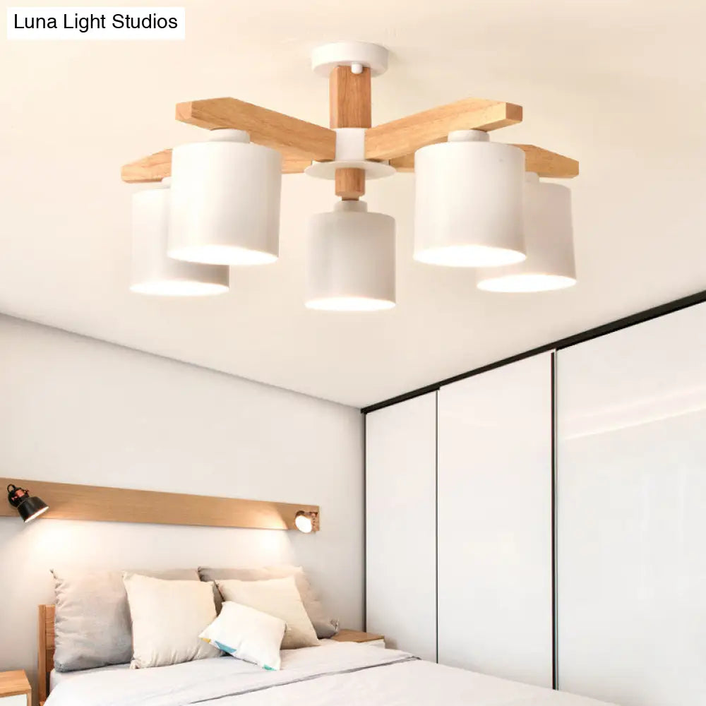 Cylindrical Semi Flush Mount Ceiling Light - Simple Style 3/5/6/8 Lights White Metal For Living Room