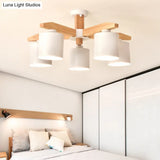 Cylindrical Semi Flush Mount Ceiling Light - Simple Style 3/5/6/8 Lights White Metal For Living Room