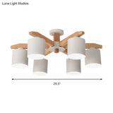 Cylindrical Semi Flush Mount Ceiling Light - Simple Style 3/5/6/8 Lights White Metal For Living Room