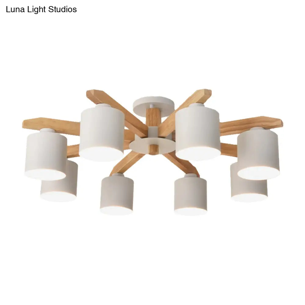 Cylindrical Semi Flush Mount Ceiling Light - Simple Style 3/5/6/8 Lights White Metal For Living Room