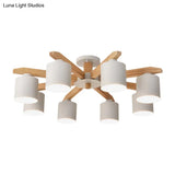 Cylindrical Semi Flush Mount Ceiling Light - Simple Style 3/5/6/8 Lights White Metal For Living Room