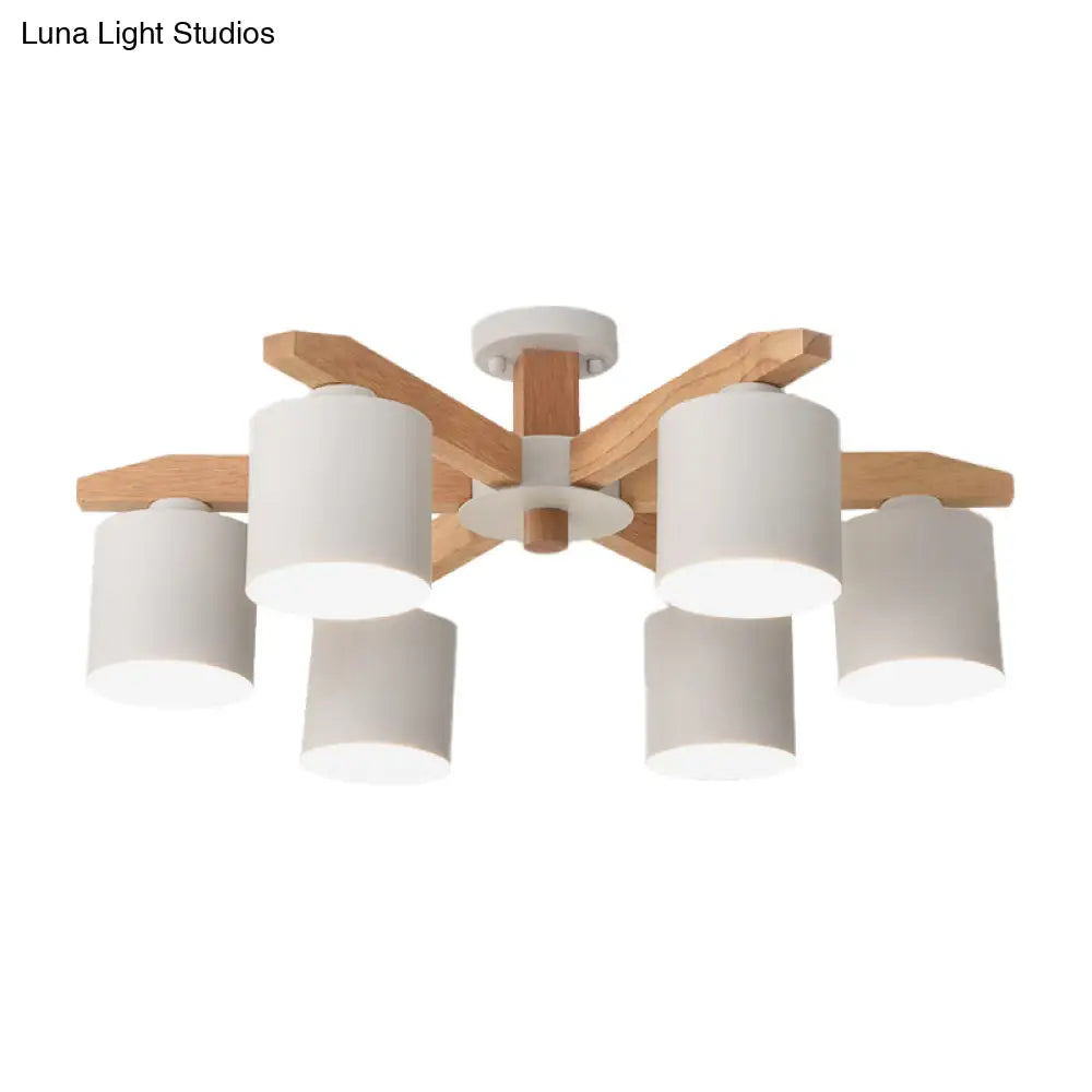 Cylindrical Semi Flush Mount Ceiling Light - Simple Style 3/5/6/8 Lights White Metal For Living Room