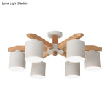 Cylindrical Semi Flush Mount Ceiling Light - Simple Style 3/5/6/8 Lights White Metal For Living Room
