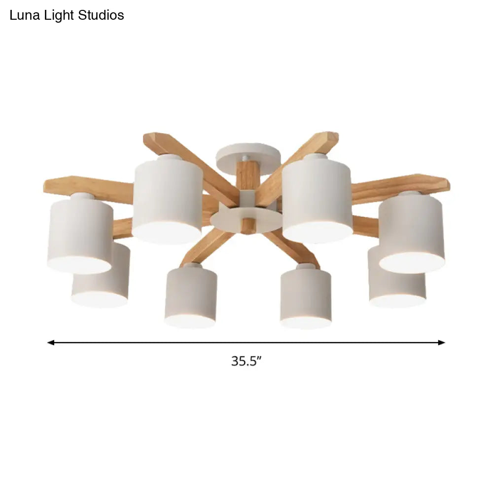 Cylindrical Semi Flush Mount Ceiling Light - Simple Style 3/5/6/8 Lights White Metal For Living Room