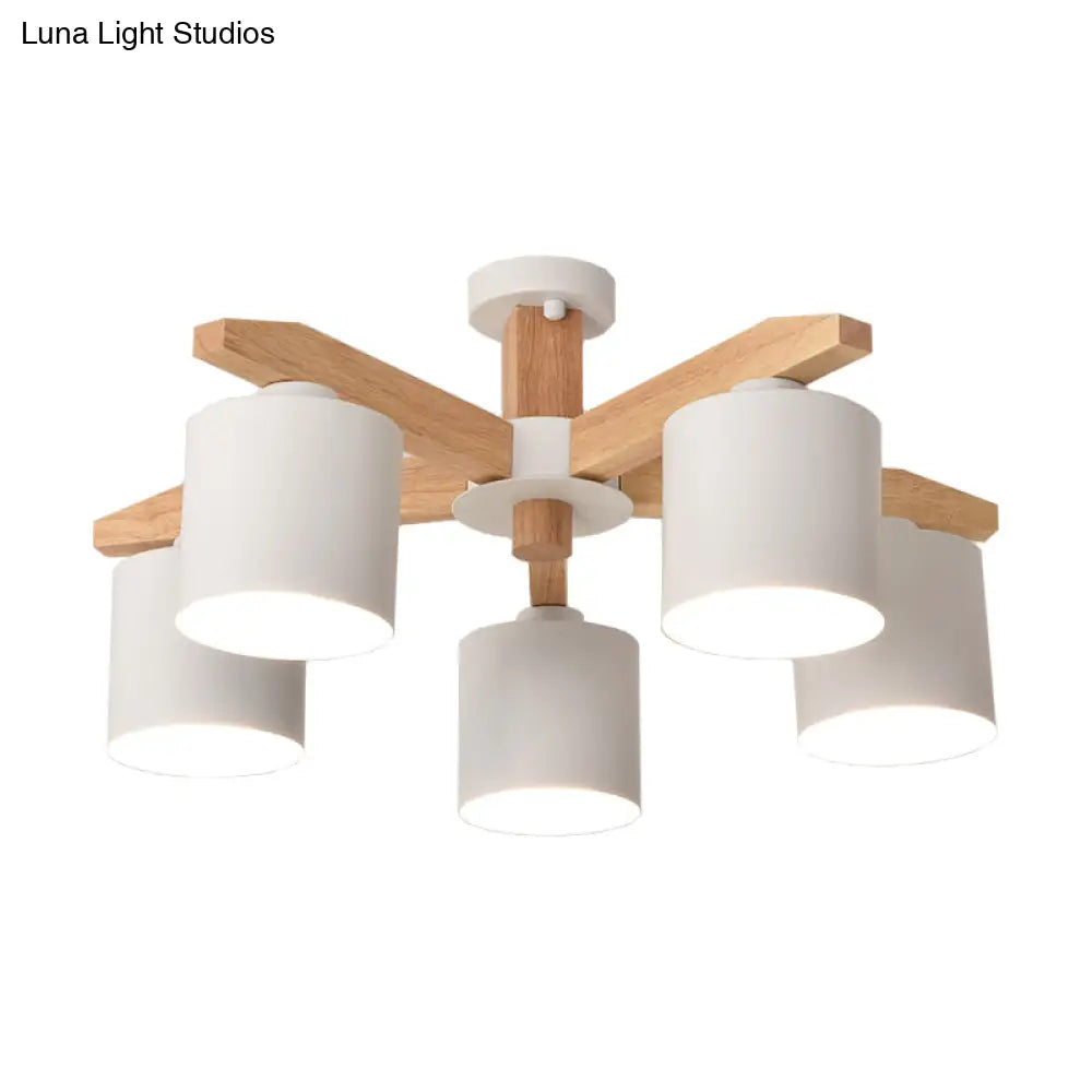 Cylindrical Semi Flush Mount Ceiling Light - Simple Style 3/5/6/8 Lights White Metal For Living Room