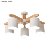 Cylindrical Semi Flush Mount Ceiling Light - Simple Style 3/5/6/8 Lights White Metal For Living Room