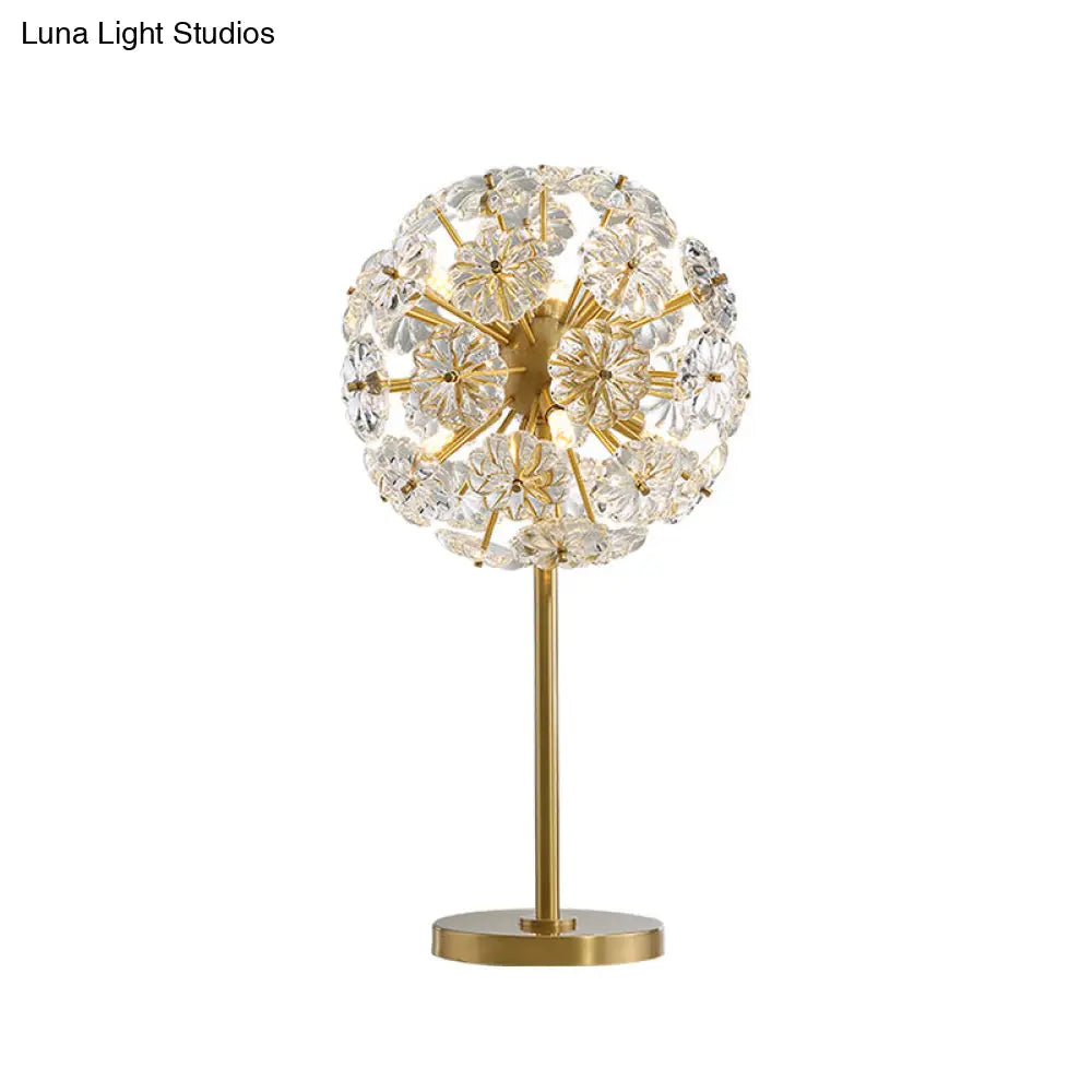 Dandelion Led Night Lamp: Flower Crystal Brass Table Light For Bedside