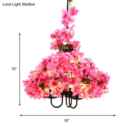 Daniela - Metal Pink Chandelier Lamp Flower 3 Lights Industrial Led Hanging Ceiling Light For