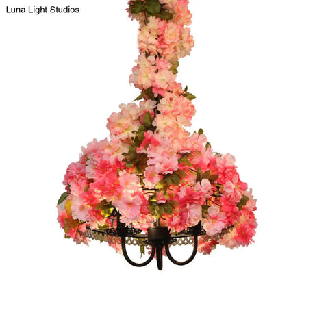 Daniela - Metal Pink Chandelier Lamp Flower 3 Lights Industrial Led Hanging Ceiling Light For