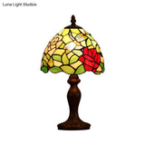 Dark Brown Stained Glass Dragonfly And Rose Night Light Table Lamp