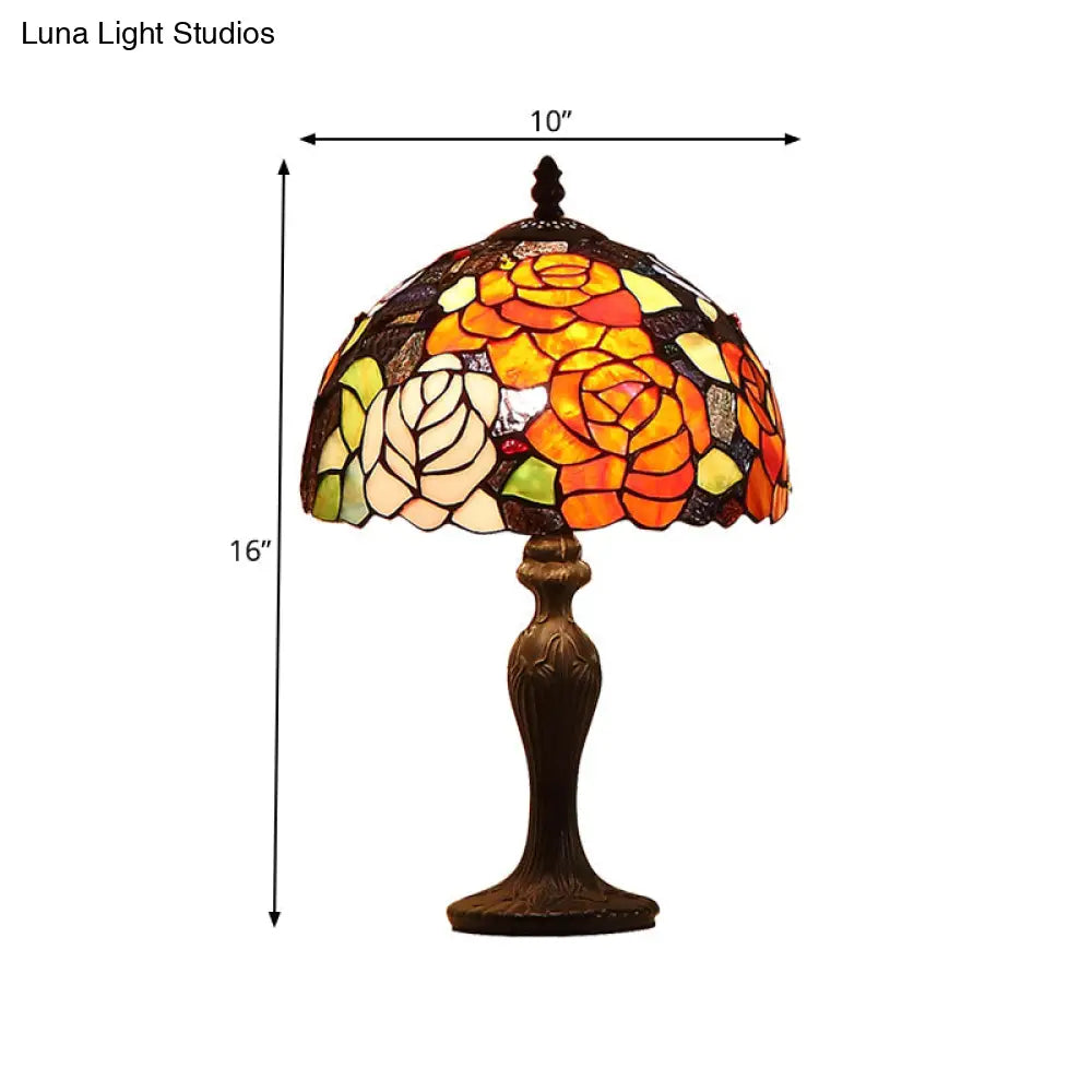 Dark Brown Tiffany Stained Glass Blossom Table Lamp - 1-Light Nightstand Light